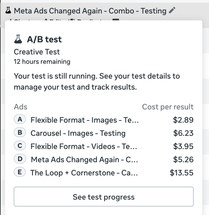 Creative Testing Feature